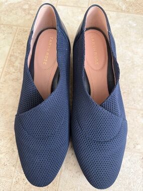 Taryn Rose Navy Knit Crossover Slip-On Flats